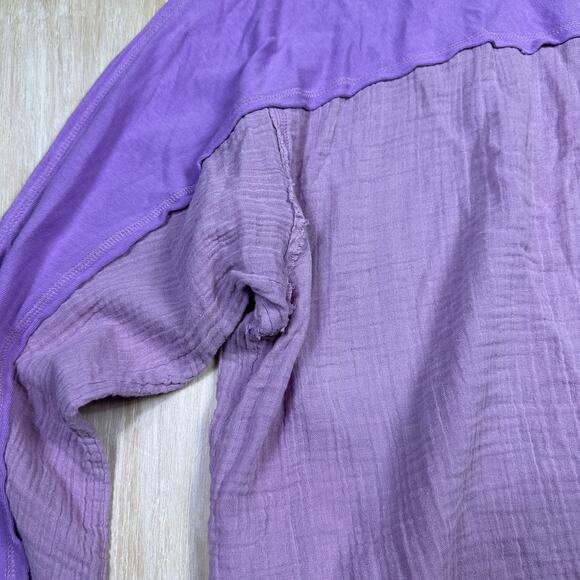 UO Out From Under Purple Gauze Button Up Long Sleeve Oversized Casual Shirt LG - Picture 9 of 16